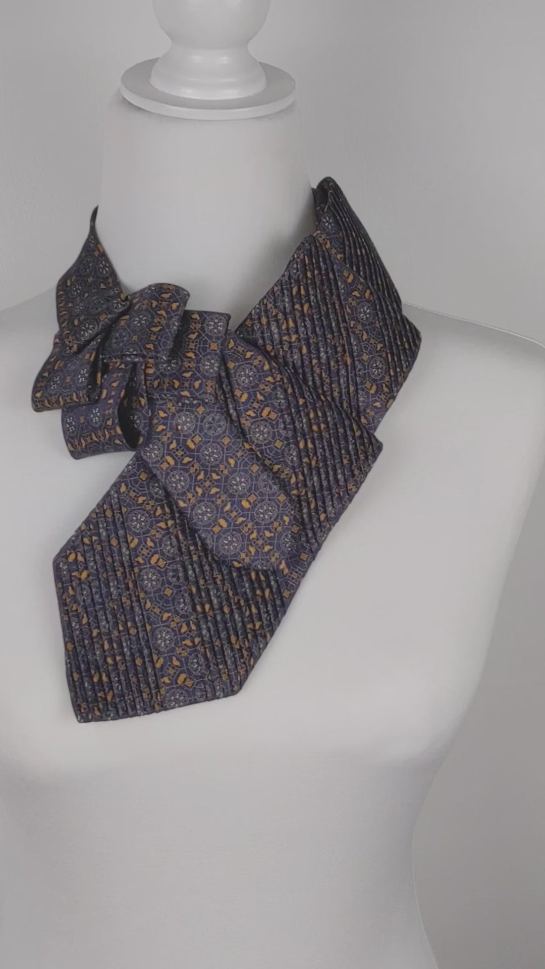 Pleated Ascot Scarf In Navy And Orange