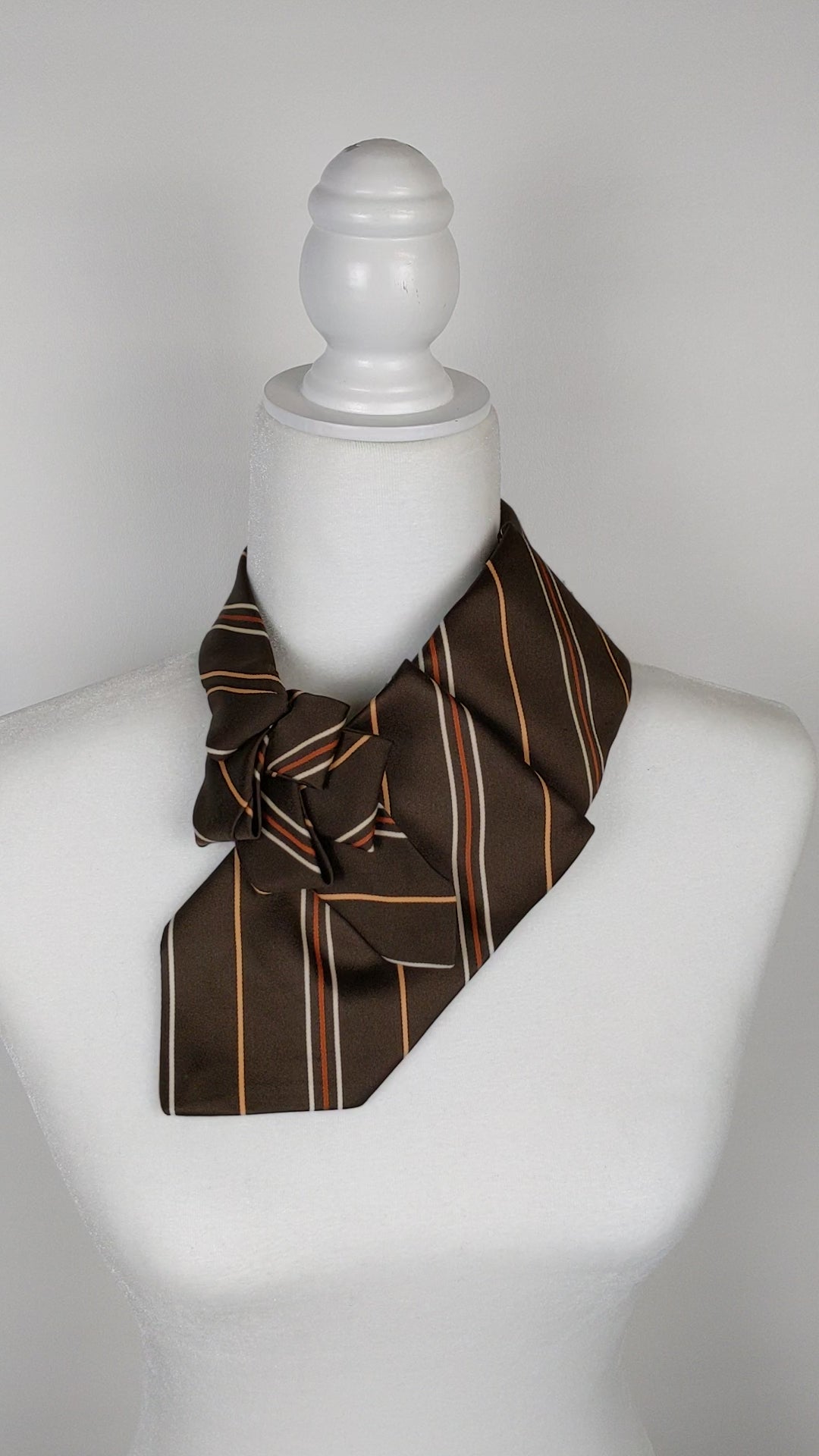 Women's Ascot Scarf In Chocolate Brown, Made From A Vintage Tie
