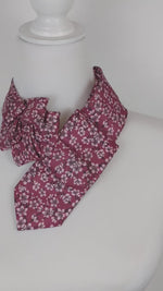 Load and play video in Gallery viewer, Copy of Ascot Scarf In Black With A Red And Grey Swirl Abstract Print.
