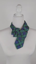 Load and play video in Gallery viewer, Ascot Scarf In A Navy And Green Tartan Print.
