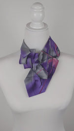 Load and play video in Gallery viewer, Ascot Scarf In A Purple, Grey And Pink Abstract Print
