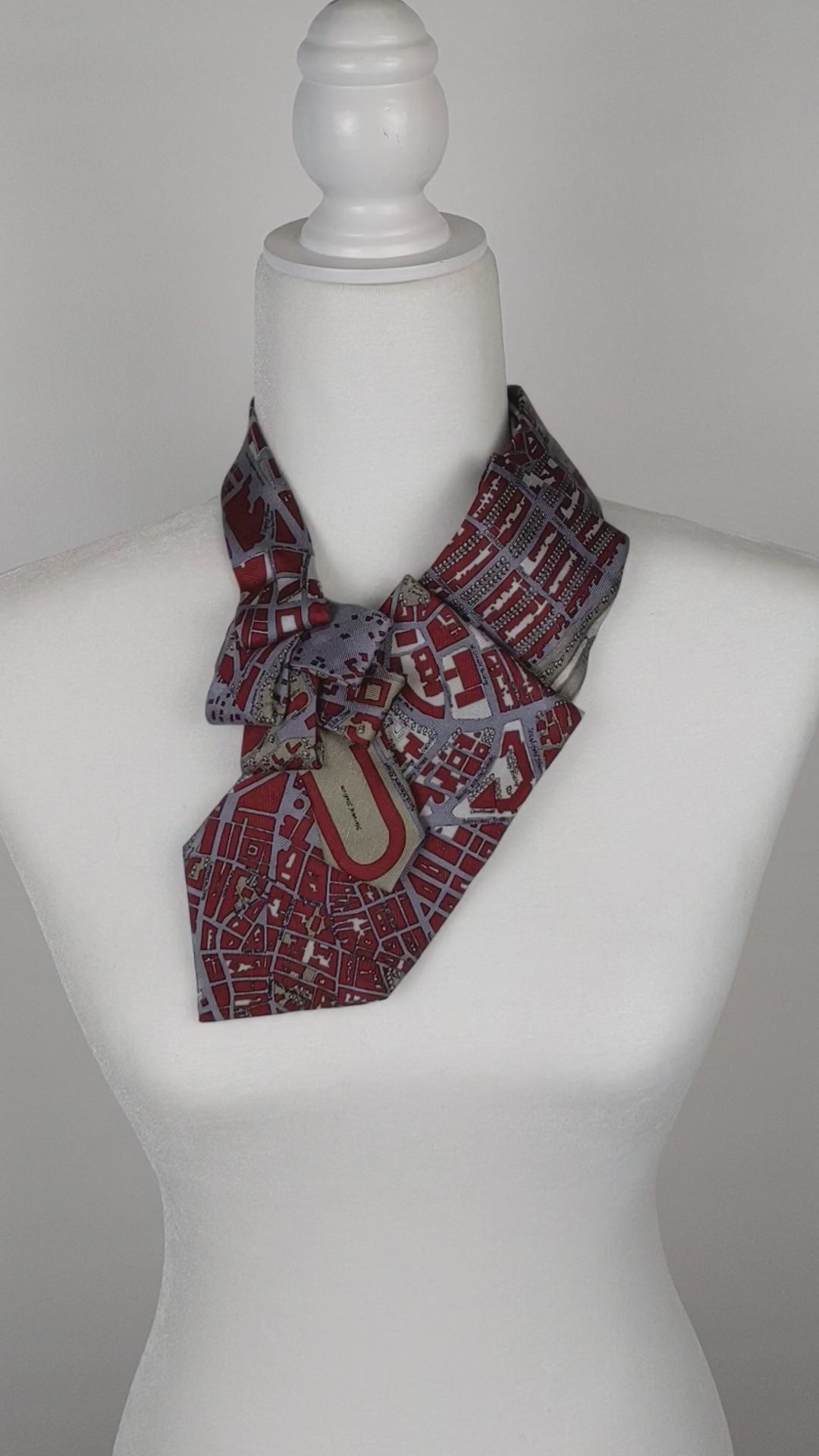 Women's Ascot Scarf Made From Necktie With Boston Map Print.
