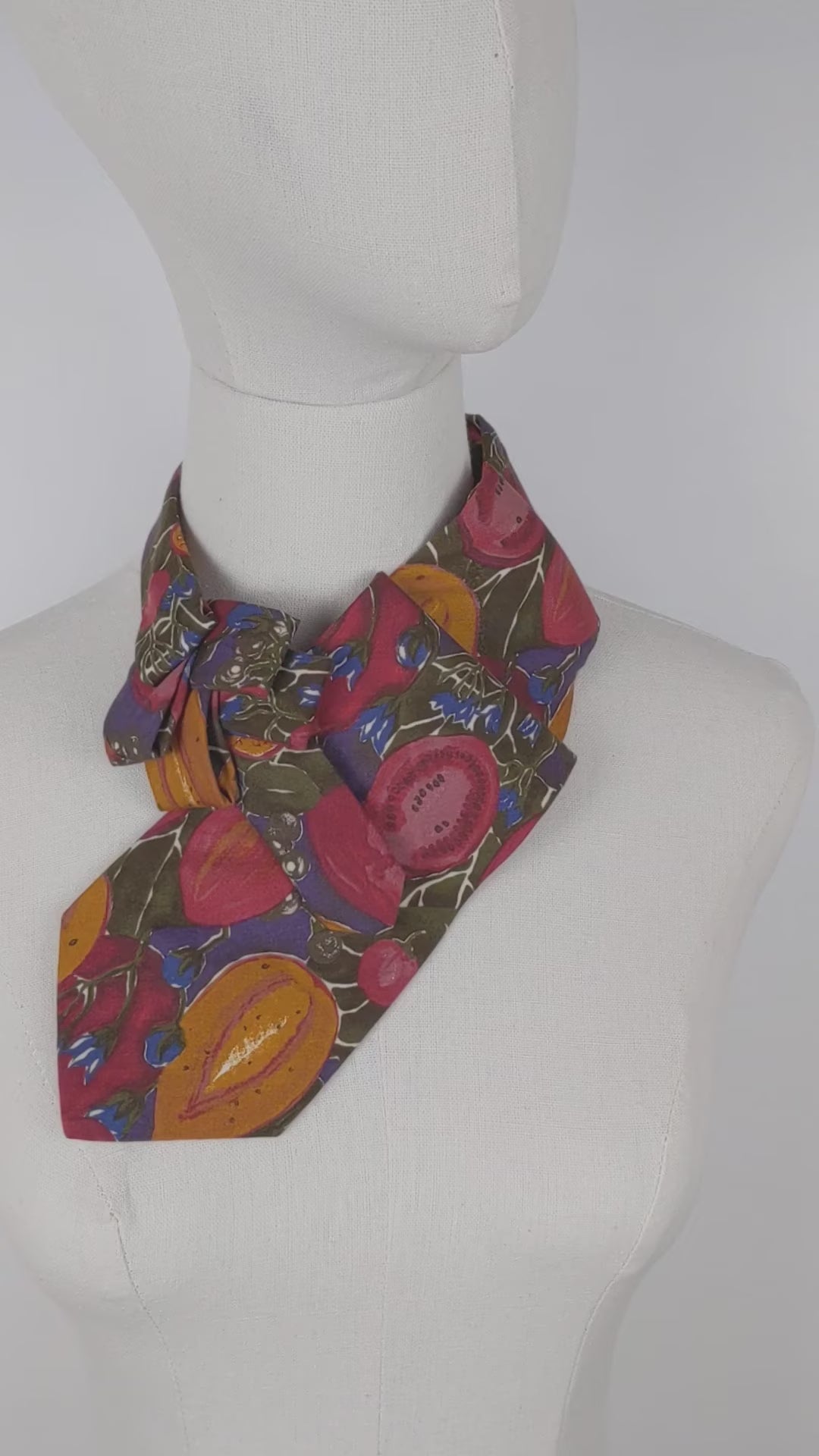Ascot Scarf In A Green And Red Fig Print.