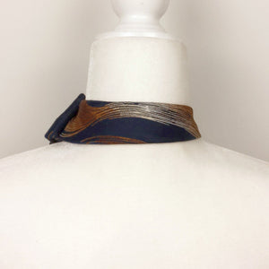 Ascot Scarf In Navy With A Copper Print.