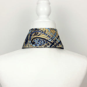 Detachable Tall Collar In Navy And Yellow 70's Print.