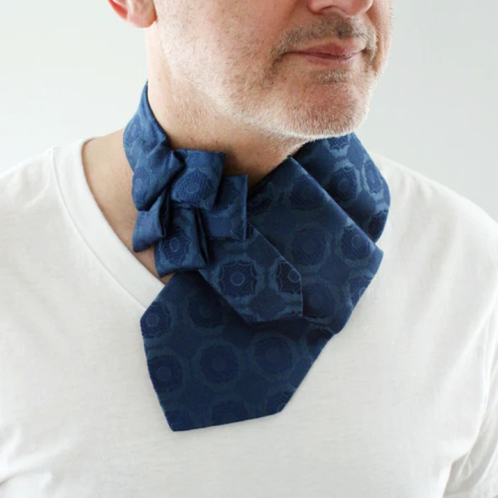 Men's Steampunk Ascot In Blue With Embossed Print