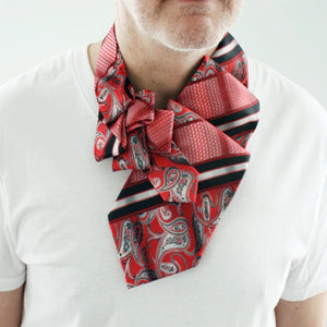 Men's Ascot With Red, Black And Grey Paisley And Stripes