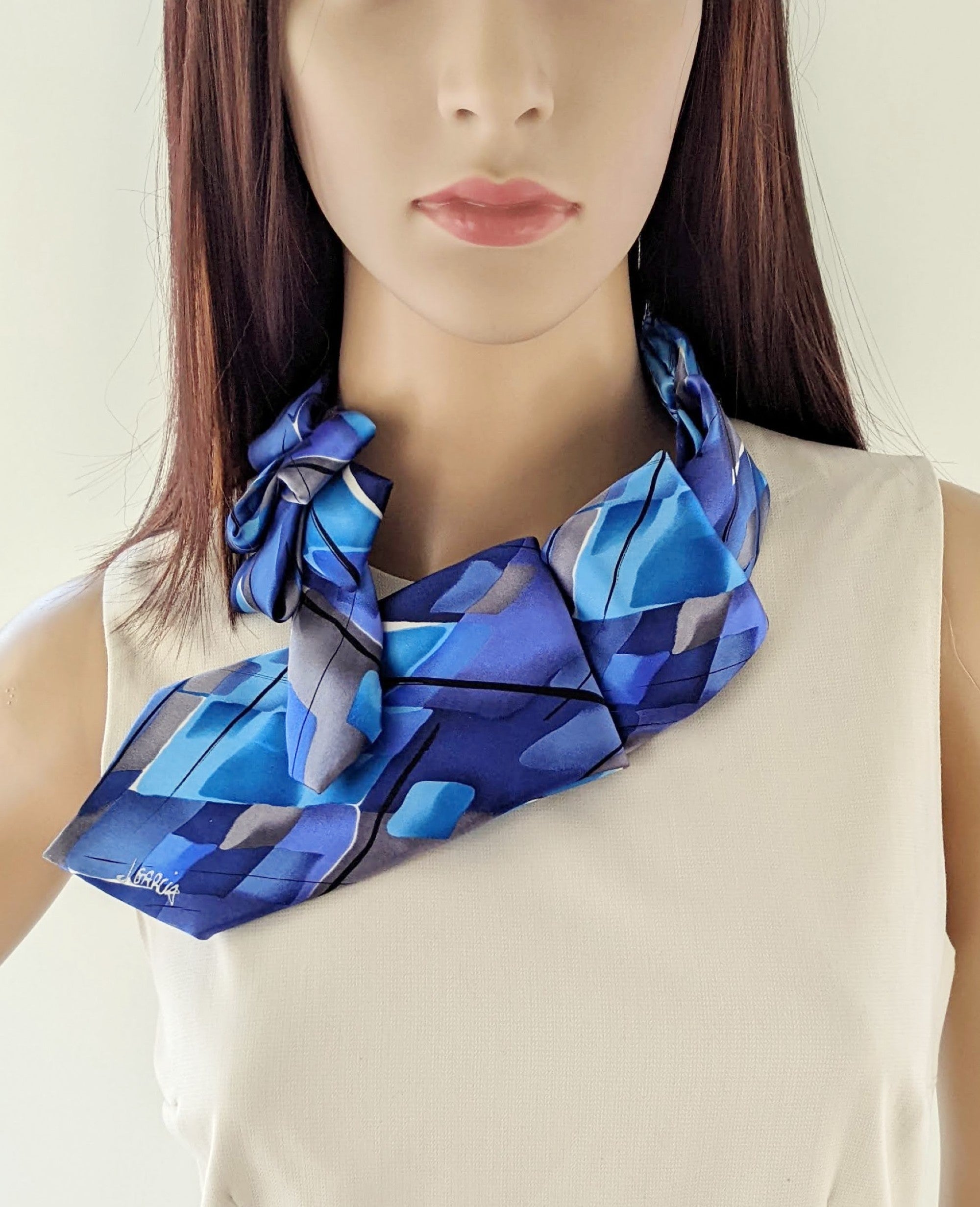 Women's Ascot in Blue and Black Abstract Print
