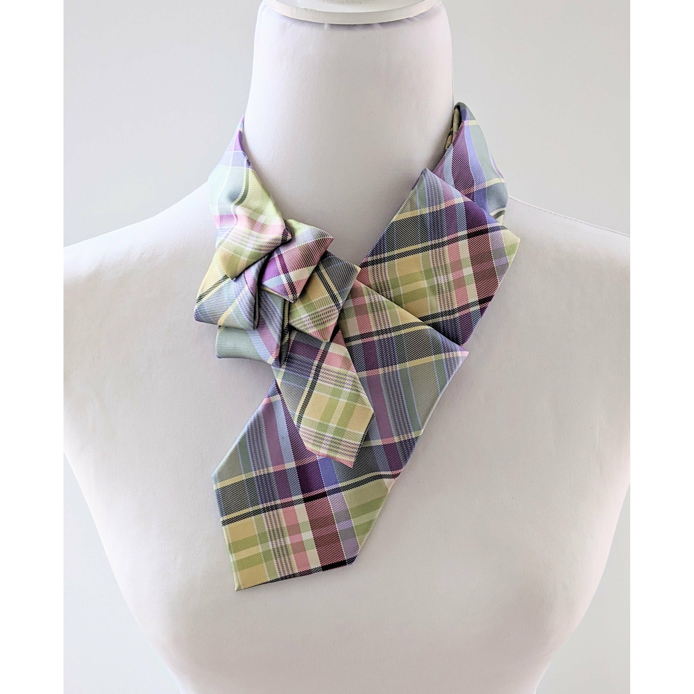 blue yellow and pink plaid ascot