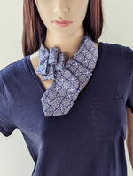 Load image into Gallery viewer, Ascot Scarf In Navy And Lilac Geometric Print

