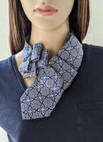 Load image into Gallery viewer, Ascot Scarf In Navy And Lilac Geometric Print
