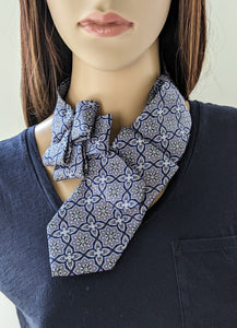 Ascot Scarf In Navy And Lilac Geometric Print