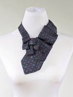Load image into Gallery viewer, Women&#39;s Ascot Scarf In Grey With Blue And Purple Foulard Print
