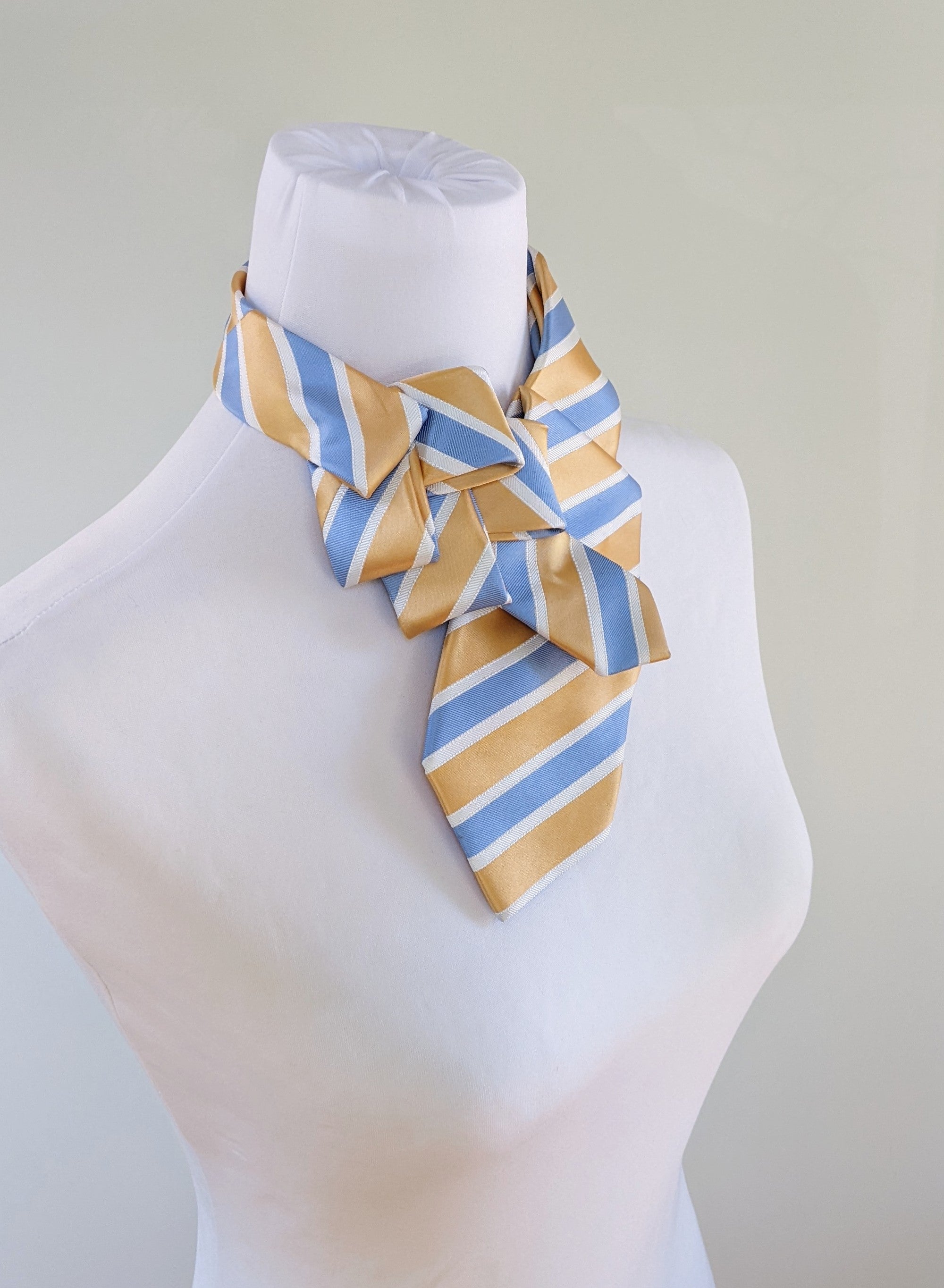 Ascot Scarf In Papaya And Blue Stripes