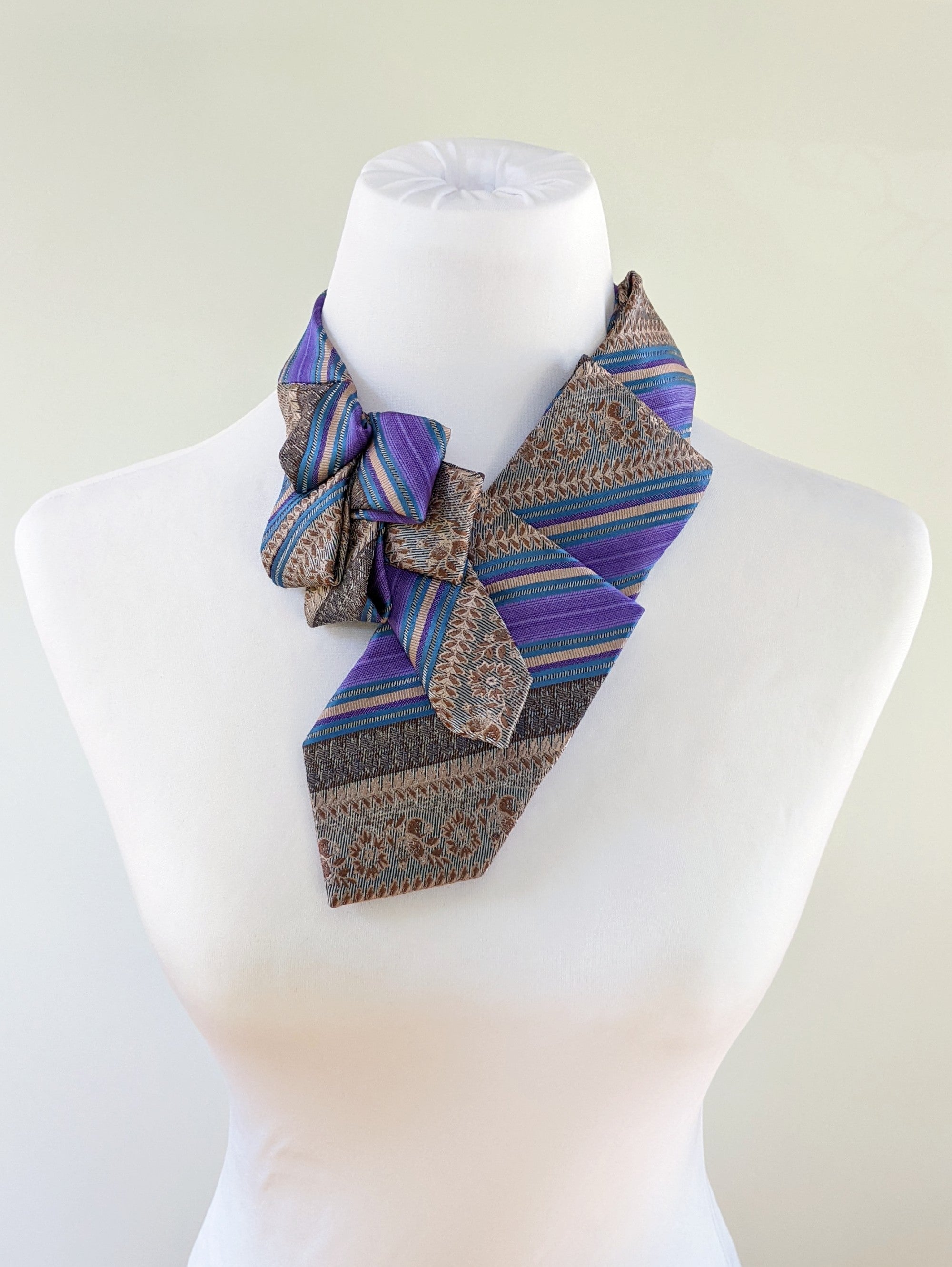 purple and brown striped ascot