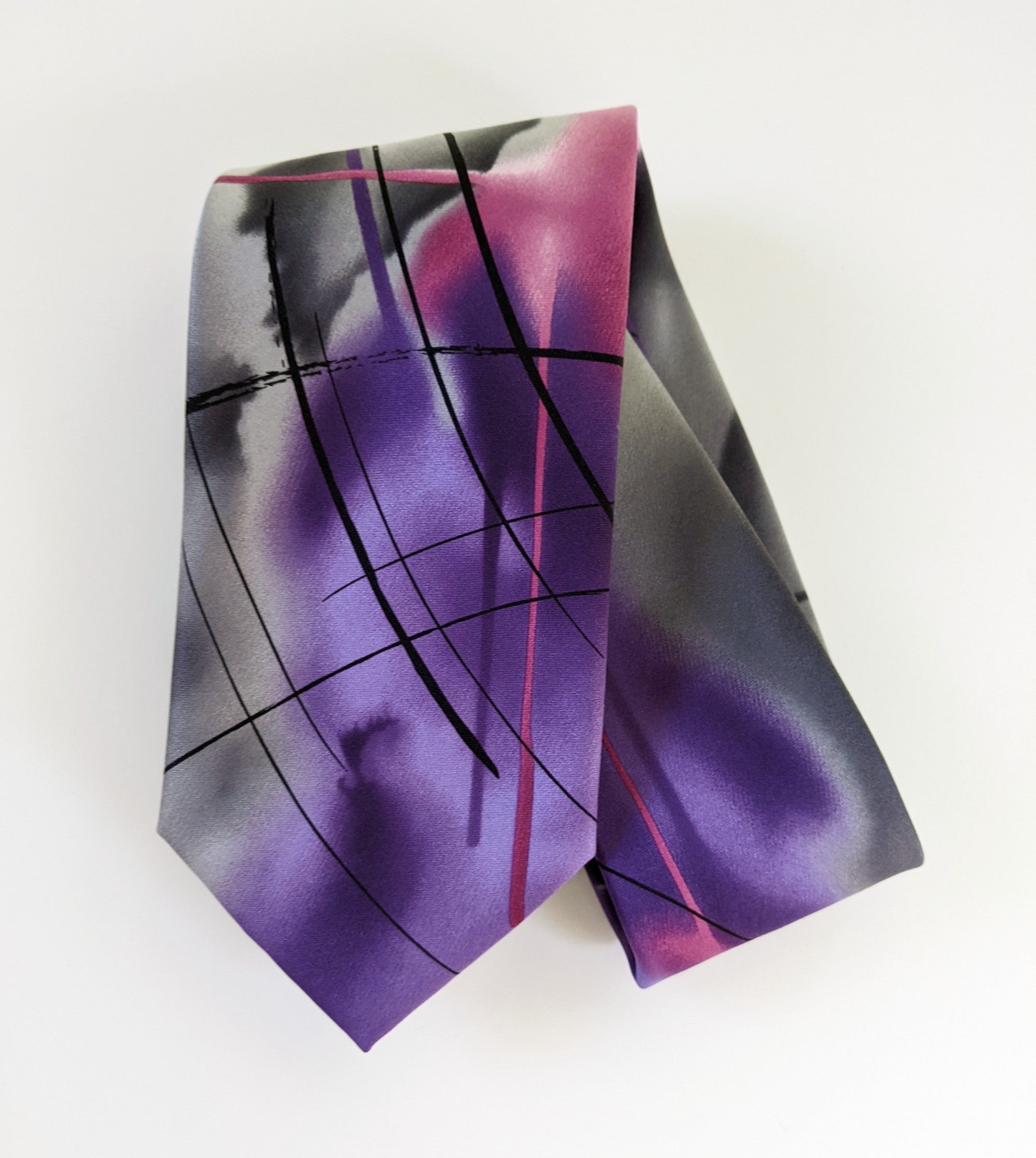 Ascot Scarf In Purple, Pink And Grey Abstract Print
