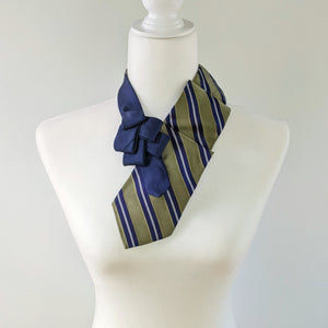 Women's Ascot Scarf In Green And Blue With A Striped Print