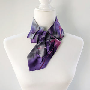 Ascot Scarf In Purple, Pink And Grey Abstract Print