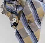 Load image into Gallery viewer, Ascot Scarf In Gold And Blue Geometric Print.
