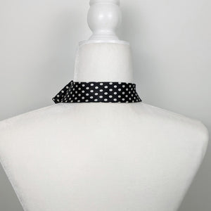 Women's Skinny Ascot Scarf In Black And White Polka Dots.