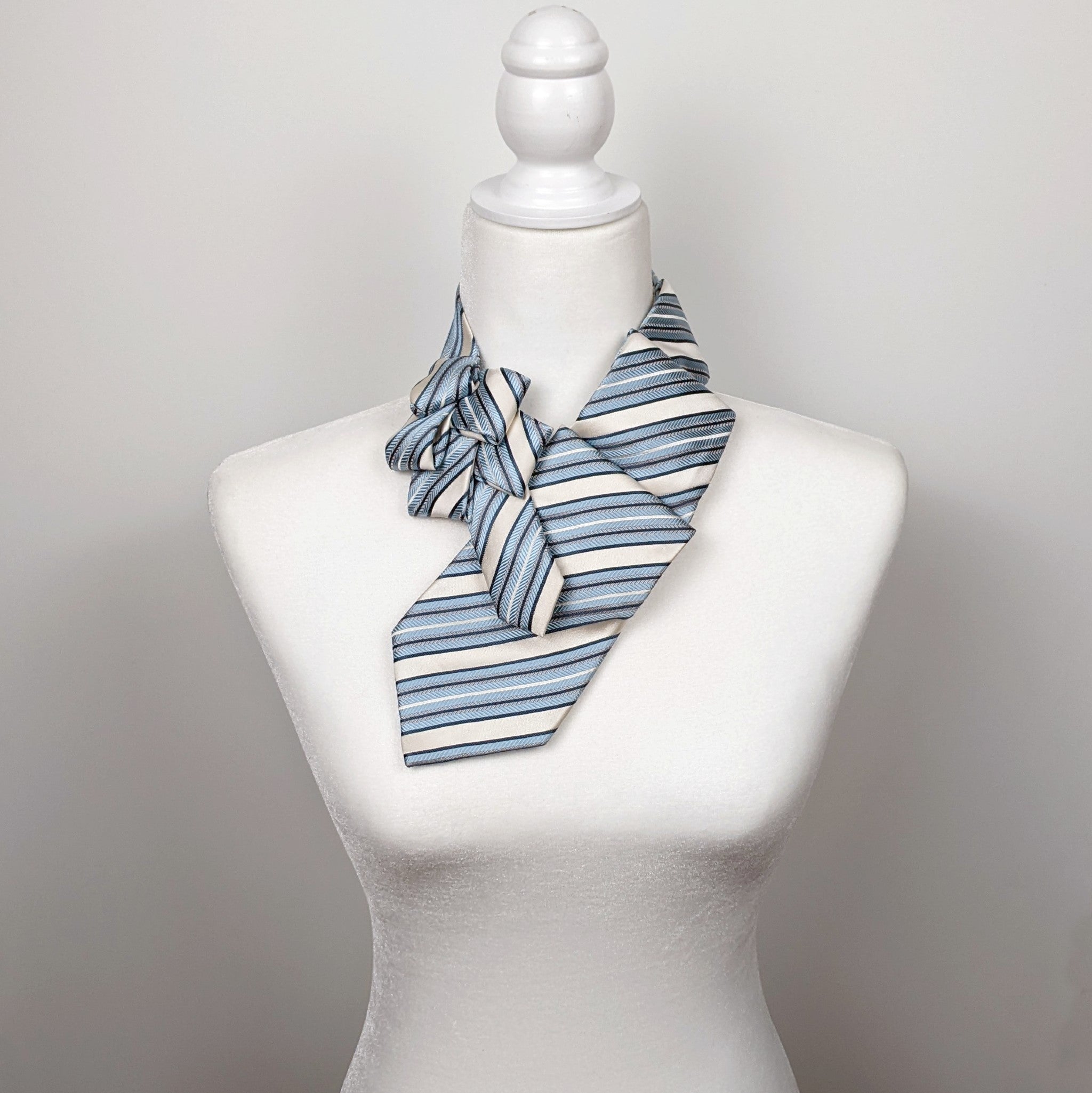 Ascot Scarf In White, Blue And Grey Stripes