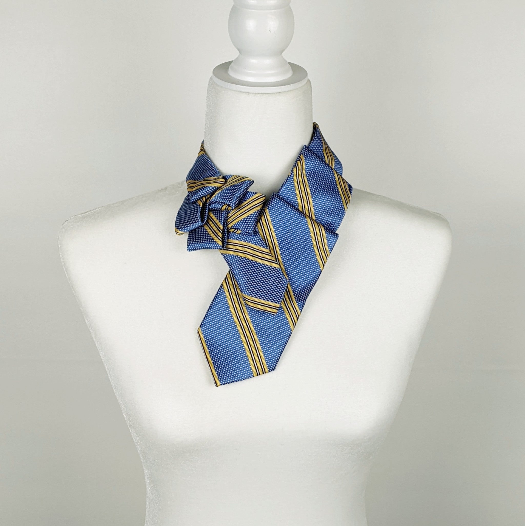 Ascot Scarf In Azure Blue With Yellow Stripes