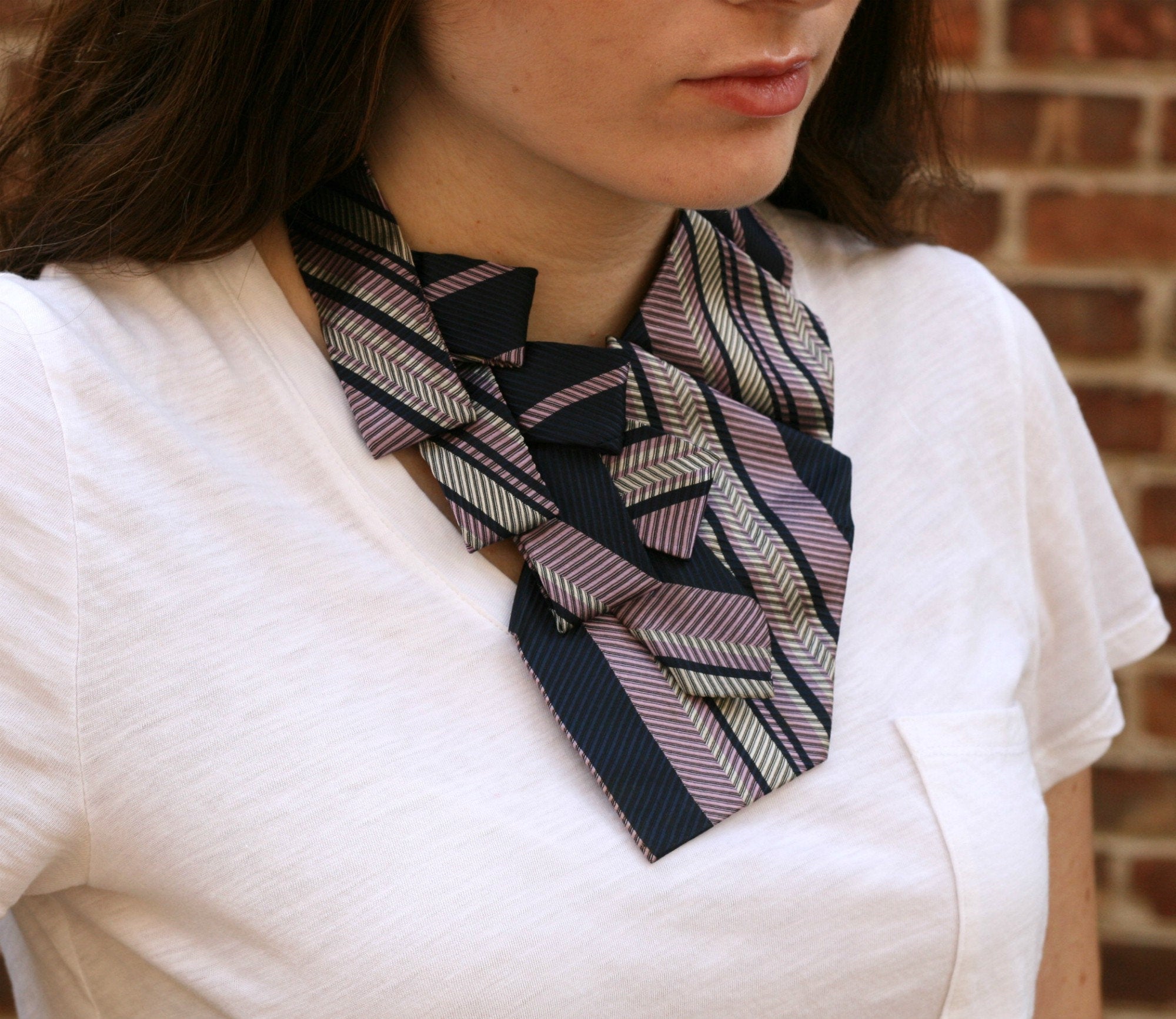 Vintage Scarf Women - Neck Tie Scarf - Striped Scarf - Gift For Daughter - Business Fashion. 71