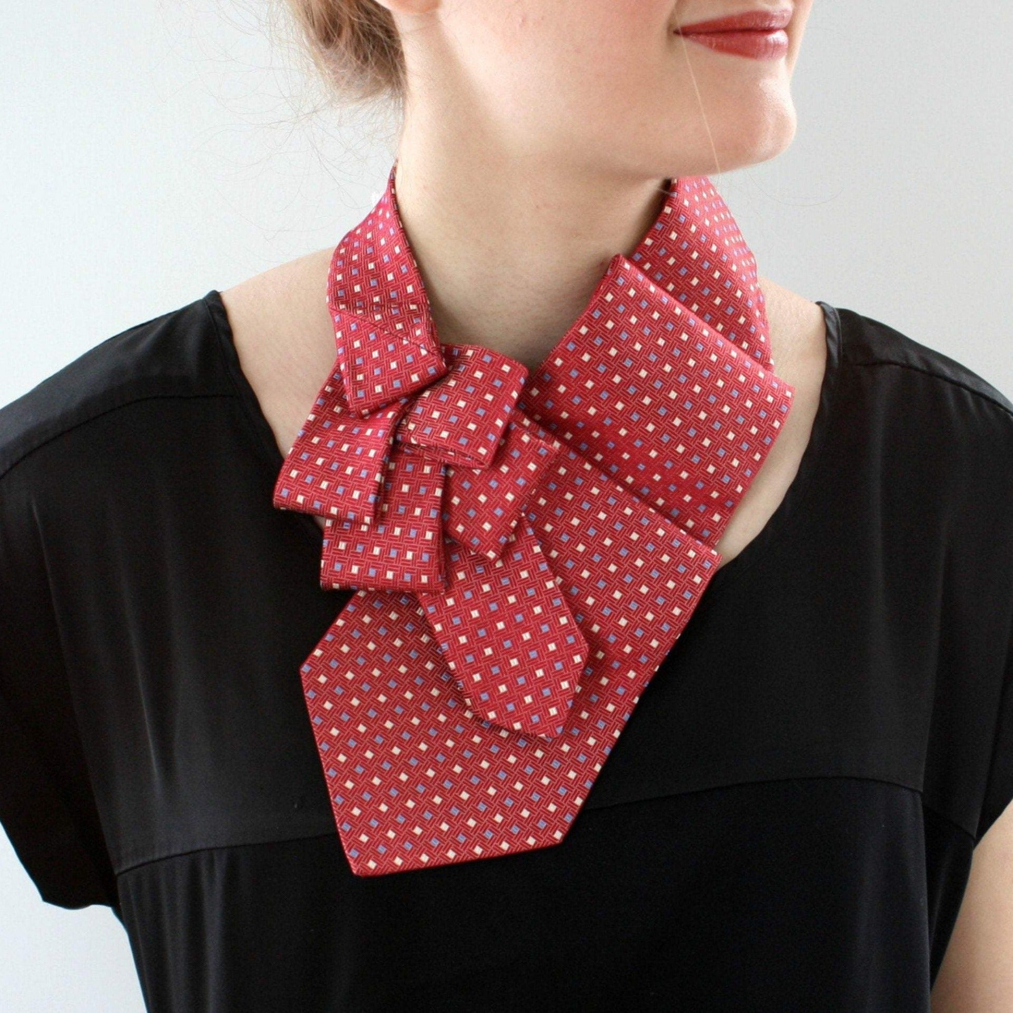 women's ascot scarf red pin dots
