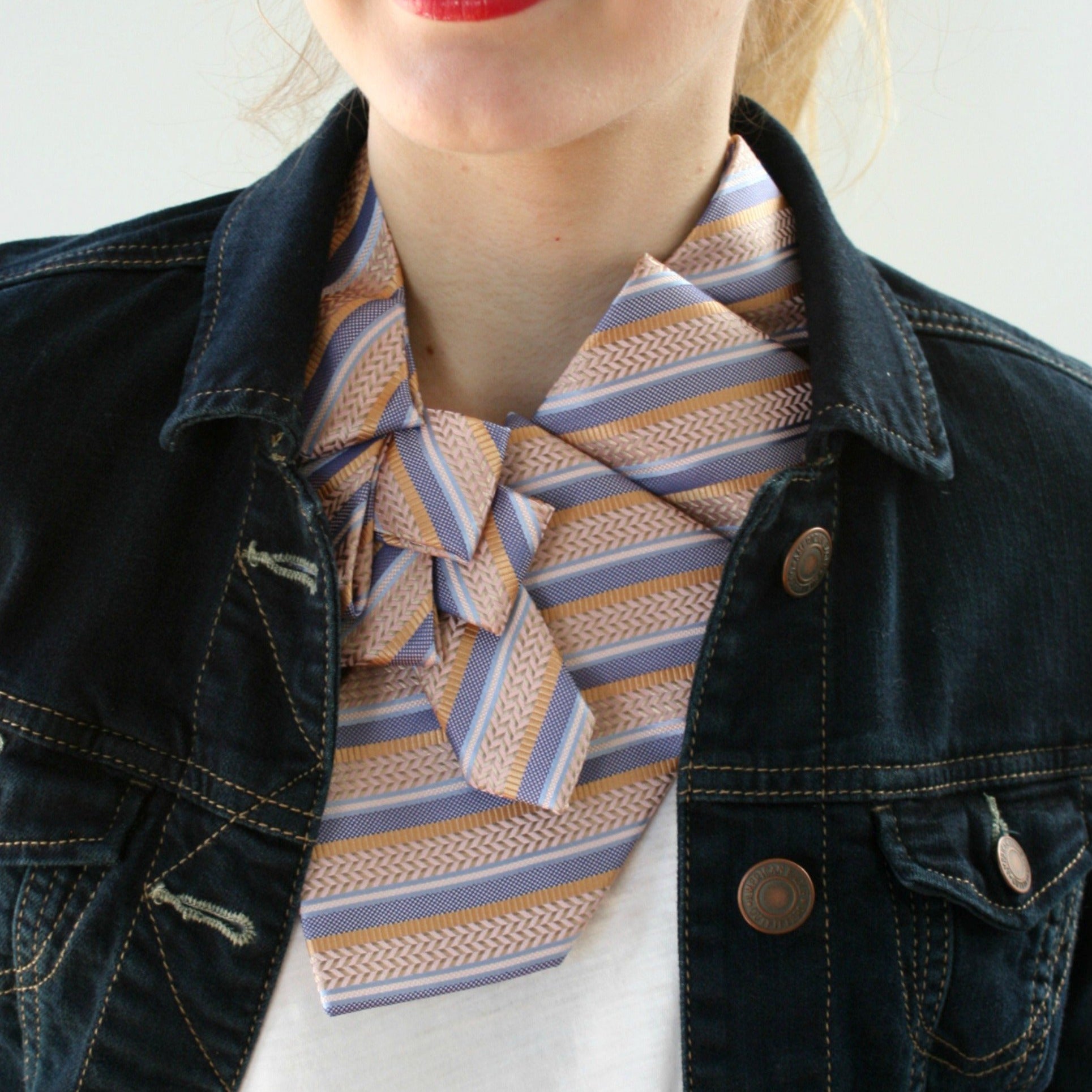 women's ascot scarf pastel stripes