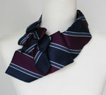Load image into Gallery viewer, Women&#39;s Ascot Scarf Made From A Vintage Navy And Purple Striped Necktie.
