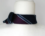Load image into Gallery viewer, Women&#39;s Ascot Scarf Made From A Vintage Navy And Purple Striped Necktie.
