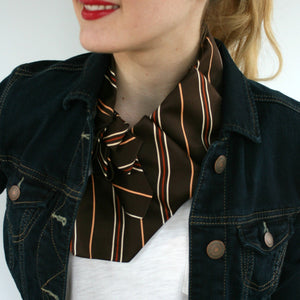 women's ascot scarf vintage brown stripes