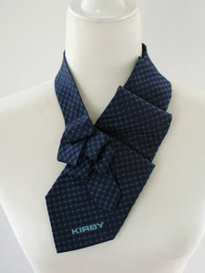 Women's Ascot Scarf In Navy Blue With A Polka Dot Print.