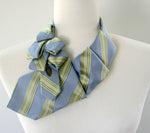 Load image into Gallery viewer, Women&#39;s Ascot Scarf In Sky Blue With Cream And Green Stripes.
