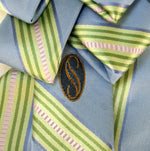 Load image into Gallery viewer, Women&#39;s Ascot Scarf In Sky Blue With Cream And Green Stripes.
