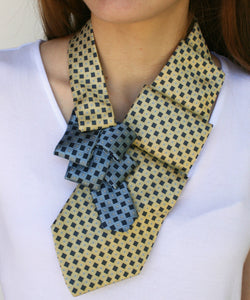 yellow and blue ascot scarf