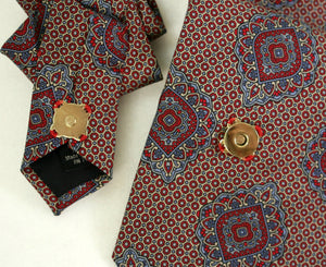 Women's Ascot Scarf In Red With A Large Blue Print.