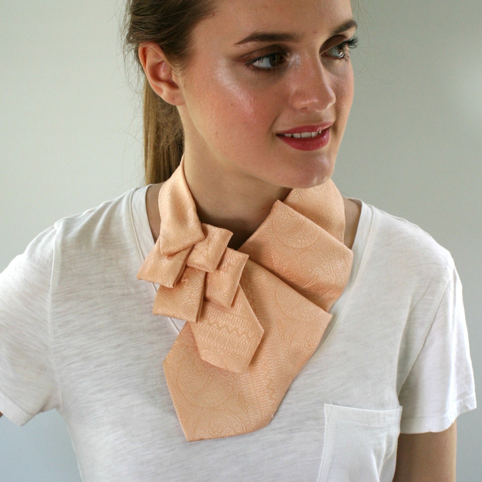 women's ascot scarf vintage peach tie