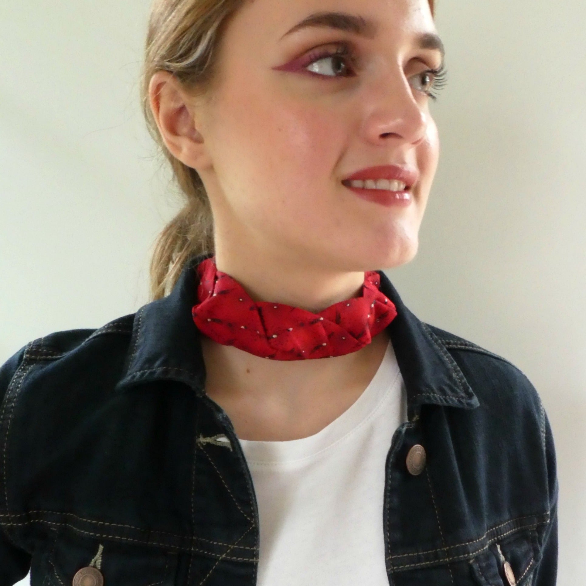 red choker made from vintage tie