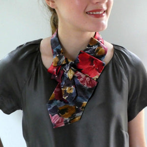 woman's ascot scarf grey floral
