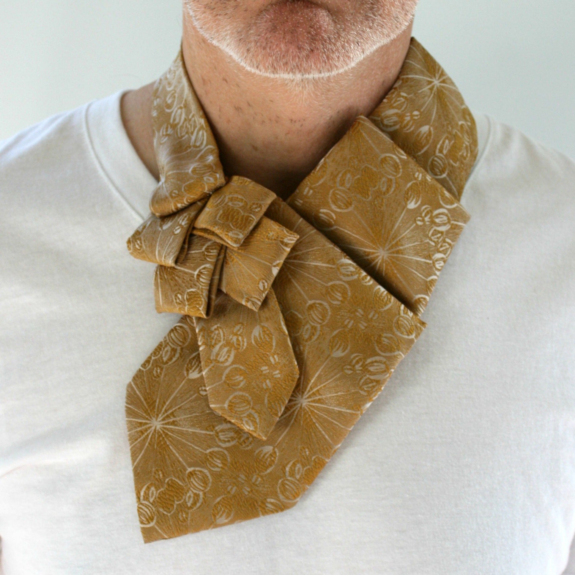gold ascot made from a vintage tie