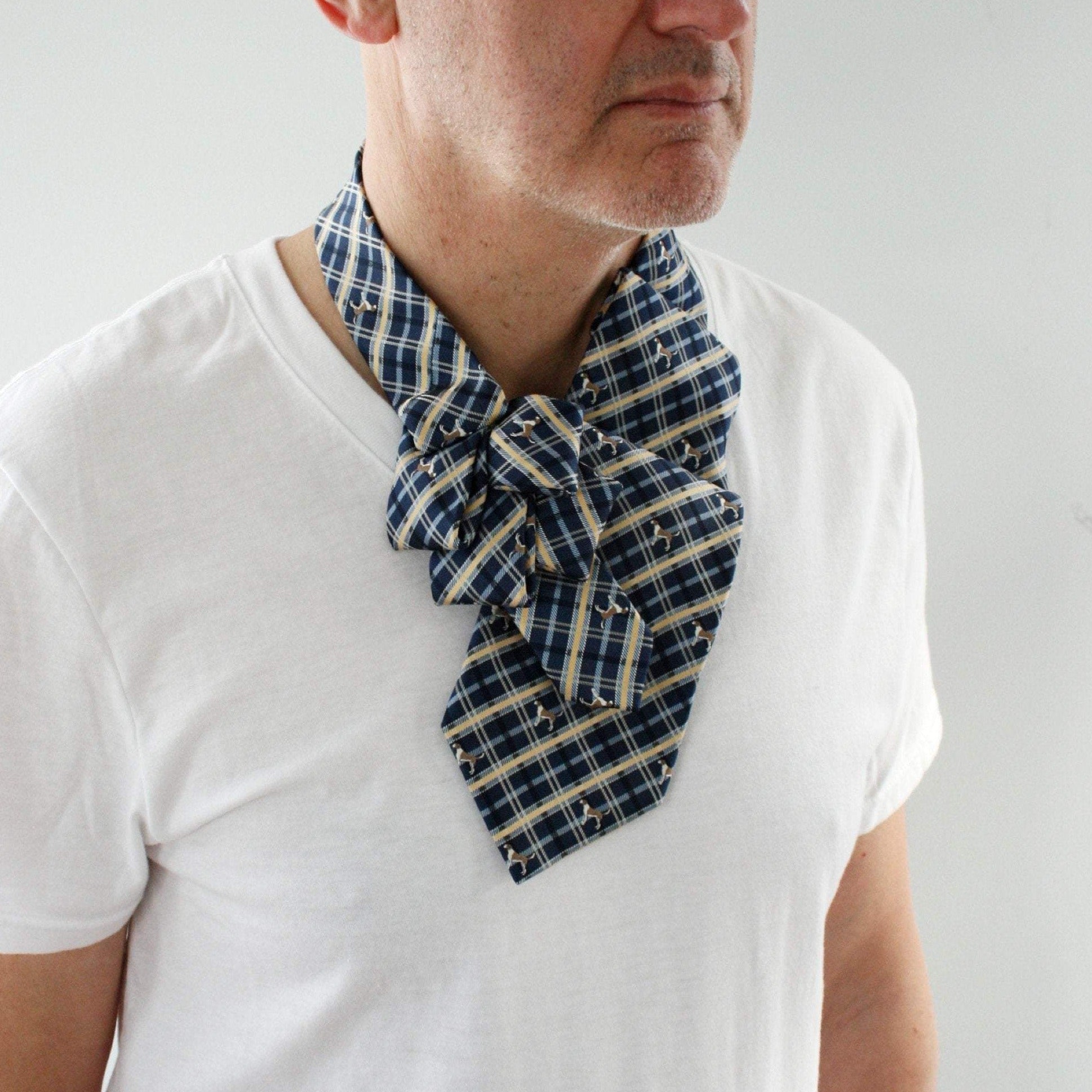 men's ascot scarf plaid blue dog