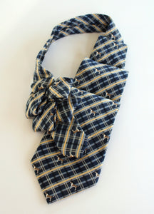 Men's Ascot In Blue Plaid With Dog Print.