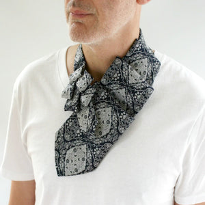 Men's Steampunk Ascot In Navy With Silver Grey Print