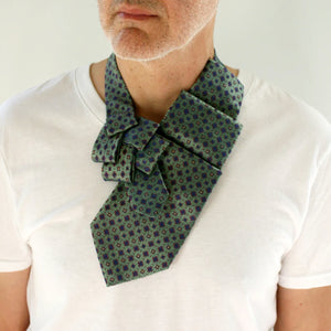 Men's Steampunk Ascot In Green With Blue Print.