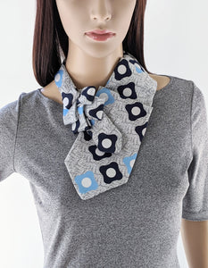 Women's Ascot Made From A Vintage Grey and Blue Necktie